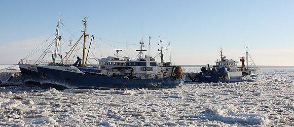 Boats frozen-in on the Baltic